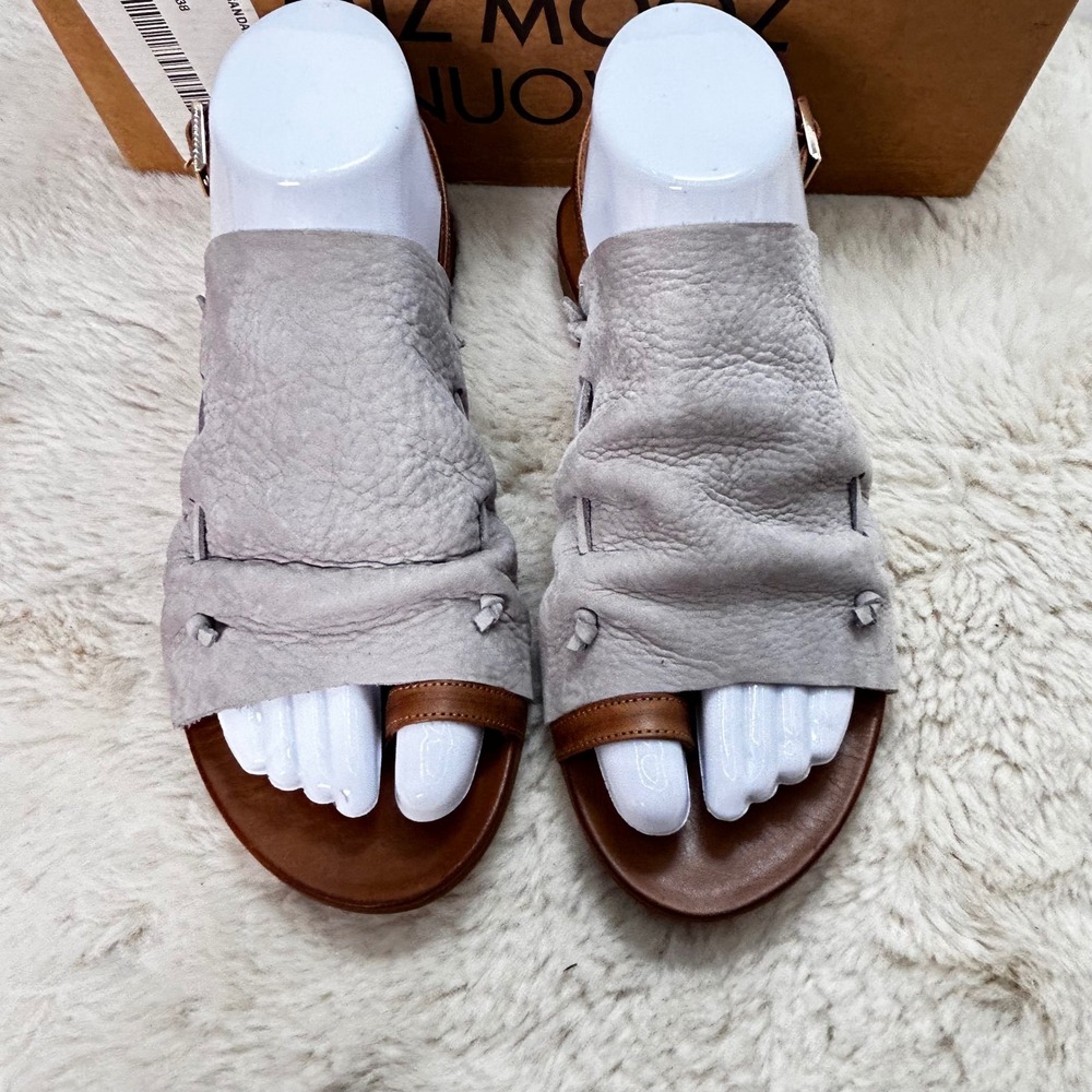 Miz Mooz Rian Sandal Grey Leather Flat Toe Ring Ankle Strap Women Size 38 - Picture 2 of 10